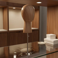 Wood Grain Hairpiece Stand Metal Base Hat Display Head Sturdy for Hair Stylists