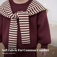 Boys' and Girls' Cotton Sweatshirt Set, Striped Cape, Wide Leg Pants, Burgundy, Fashionable New Year Outfit