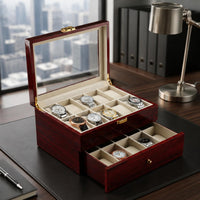 20-Slot Watch Box Piano Glossy Finish Wooden Watch Box Gold-Colored Hardware