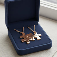 2 Pieces Interlocking Piece Necklace Engraved Interlocking Piece Charm Necklace