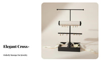 Crossbar Jewelry Stand Elegant Design Crossbar Jewelry Tree with Tray Necklace Earring Bracelet Holder Perfect Gift Suggestion