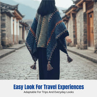 Bohemian Ethnic Cape, Knitted Travel Shawl, Women's Poncho, Outdoor Wrap