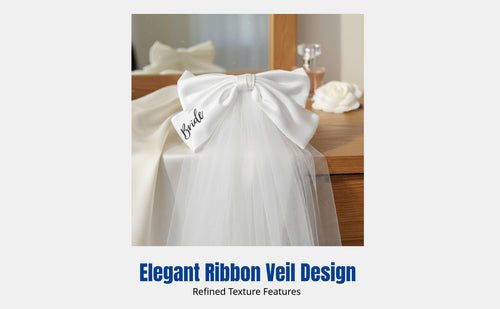 Bride Knot Veil, Creative Wedding Hair Accessory, Cream Ribbon, Bridal Decoration