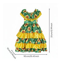 Floral Print Costume Retro Style Vintage Folk Dress Lightweight Material Halloween Performance Costume for Cosplay, Stage