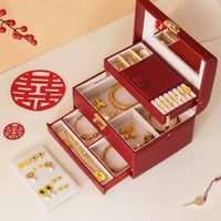 Red Jewelry Box Soft Velvet Lining Multi-Layer Jewelry Case for Wedding