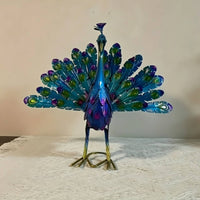 Metal Peacock Statue Weather-Resistant Peacock Garden Sculpture Bright Colors