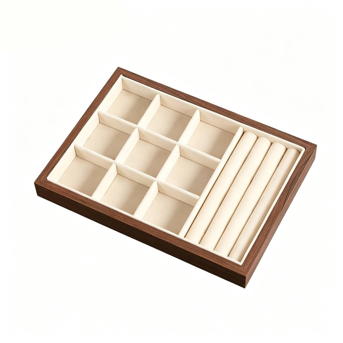Walnut Jewelry Tray Large Capacity Jewelry Display Scratch Protection Velvet Lined Band Holder for Women, Dresser Top