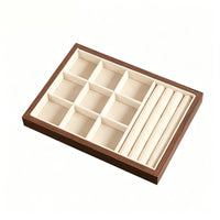 Walnut Jewelry Tray Large Capacity Jewelry Display Scratch Protection Velvet Lined Band Holder for Women, Dresser Top