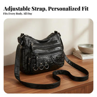 Multi Pocket Crossbody Bag Large Capacity Multi-Compartment Crossbody Bag Lightweight Soft PU Leather Shoulder Purse for Moms, Travel, Shopping