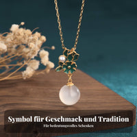 White Chalcedony Drop Necklace Chinese Chic Design Enamel Flower Necklace