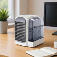 USB Mini Air Chiller Compact Bladeless Air White Cooling Unit and Gray Humidifying Fan for Office