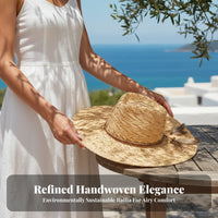 Crown Top Straw Hat Hand-Woven Wide Brim Straw Hat Headwear Adjustable Fit Chic Accessory Breathable for Women, Summer, Beach