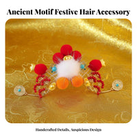 God of the Brand Alth Hair Accessory Representative Gift Chinese New Year Hair Crown Red Decorative Puff Tassel Hairpin