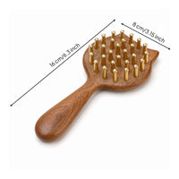 Cat Shaped Massage Comb Natural Wooden Comb with Brass Teeth Portable