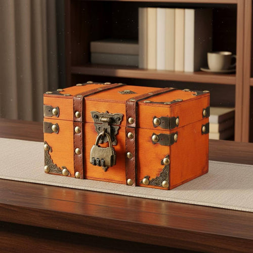 Chinese Retro Keepsake Box Multipurpose Wooden Jewelry Box with Lock Locking Wooden Treasure Chest Sturdy Wood Construction