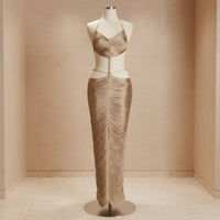 Pearl Embellishment Cutout Dress Cutout Halter Maxi Dress for Evening Affair