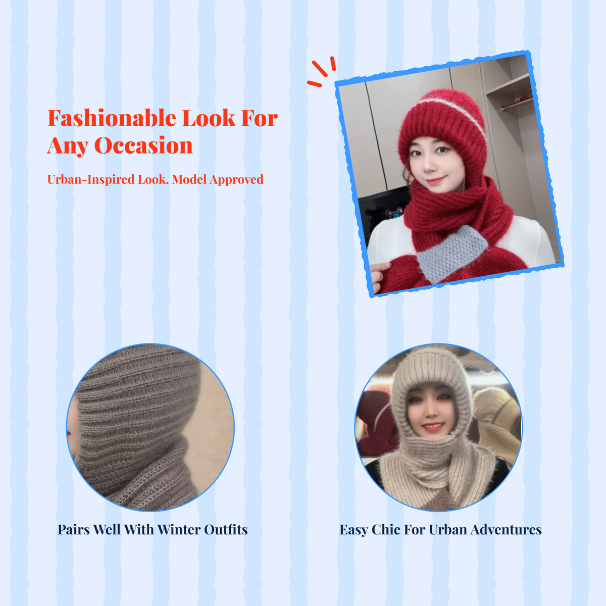 Knit Cap Hat, Thick Knit, Warm, Adjustable, Winter