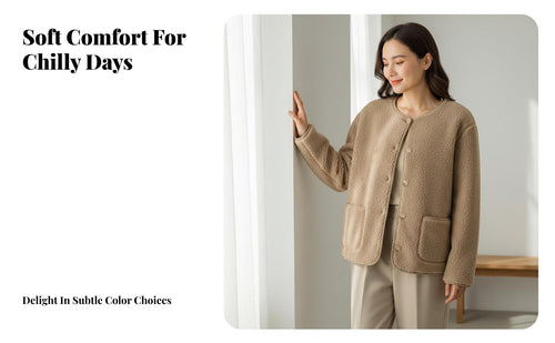 Warm Round Neck Fleece Cardigan Soft women's Fleece Cardigan Comfortable Collarless Unfastened Front Jacket Cozy for Young Adults, Students, Fall Season, Daily Wear, Layering, Outdoor