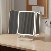 Tri-Fold Makeup Mirror Rechargeable Beauty Accessory Touch Control for Desk