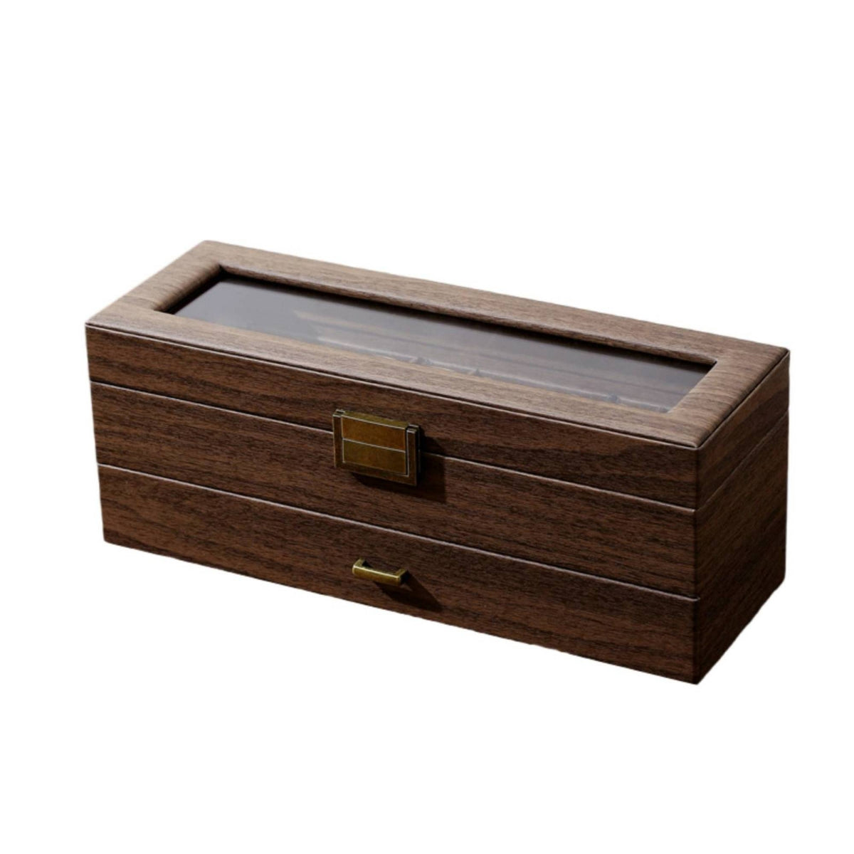 Watch Display Case with Glass Lid Vintage Watch Box with Drawer Clear