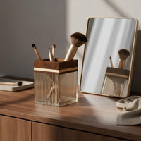 Acrylic Makeup Brush Holder Large Capacity Square Vanity Brush Cup Luxury Design