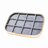 12-Compartment Jewelry Tray Rounded-Rectangle Flocked Jewelry Tray Gray
