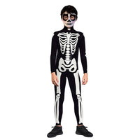 Full-Length Skeleton Suit Bone Print Jumpsuit Halloween Costume Bodysuit Form-Fitting Stretch-Fitting