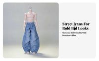 Topstitched Full-Length Wide-Leg Doll Pants High-Waisted Doll Jeans