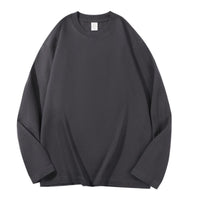 Plain Round Neck Long Sleeve T-Shirt, Heavyweight Combed, Autumn, Bulk