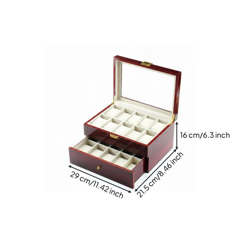 20-Slot Watch Box Piano Glossy Finish Wooden Watch Box Gold-Colored Hardware