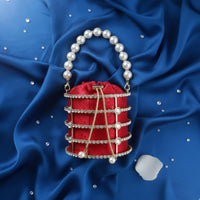 Velvet Evening Pail Bag Shimmering Pearl Handle Pail Bag Party Ready for Women