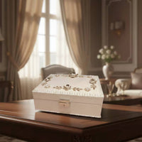 Double Layer Jewelry Box Elegant Floral Jewelry Box Carved Design for Bedroom