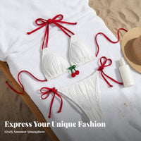 Alluring Design Cherry Triangle Bikini Adjustable Ties Side Tie String Bikini Cheeky for Young Adults, Teens, Vacation, Poolside