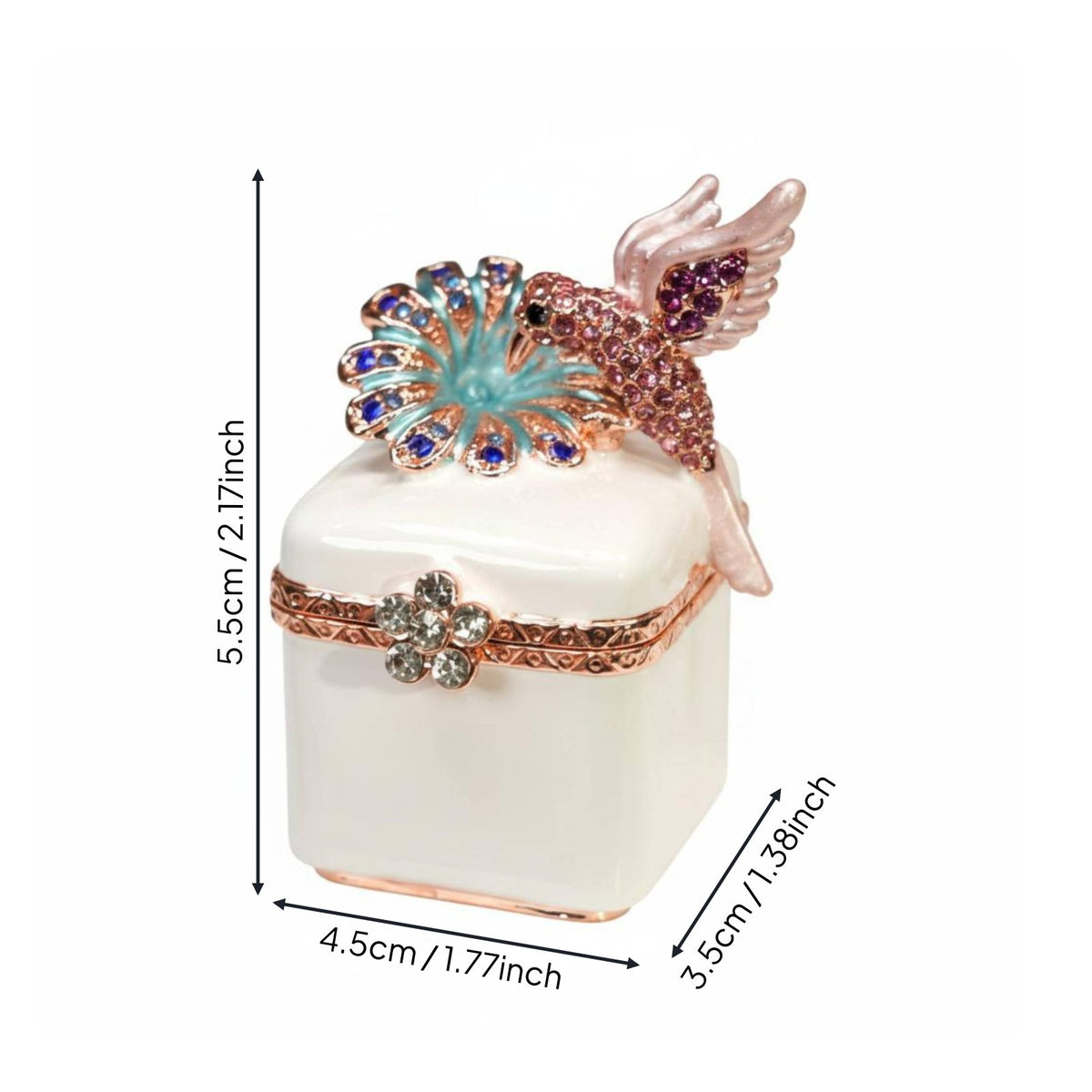 Miniature Hummingbird Jewelry Holder Hinged Lid Jeweled Enamel Keepsake Box