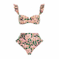 Modest Coverage High Waist Ruffle Bikini Vintage Inspired Floral Print Bikini Set Quick-Drying for Moms, Adults, Vacation, Resort, Cruise