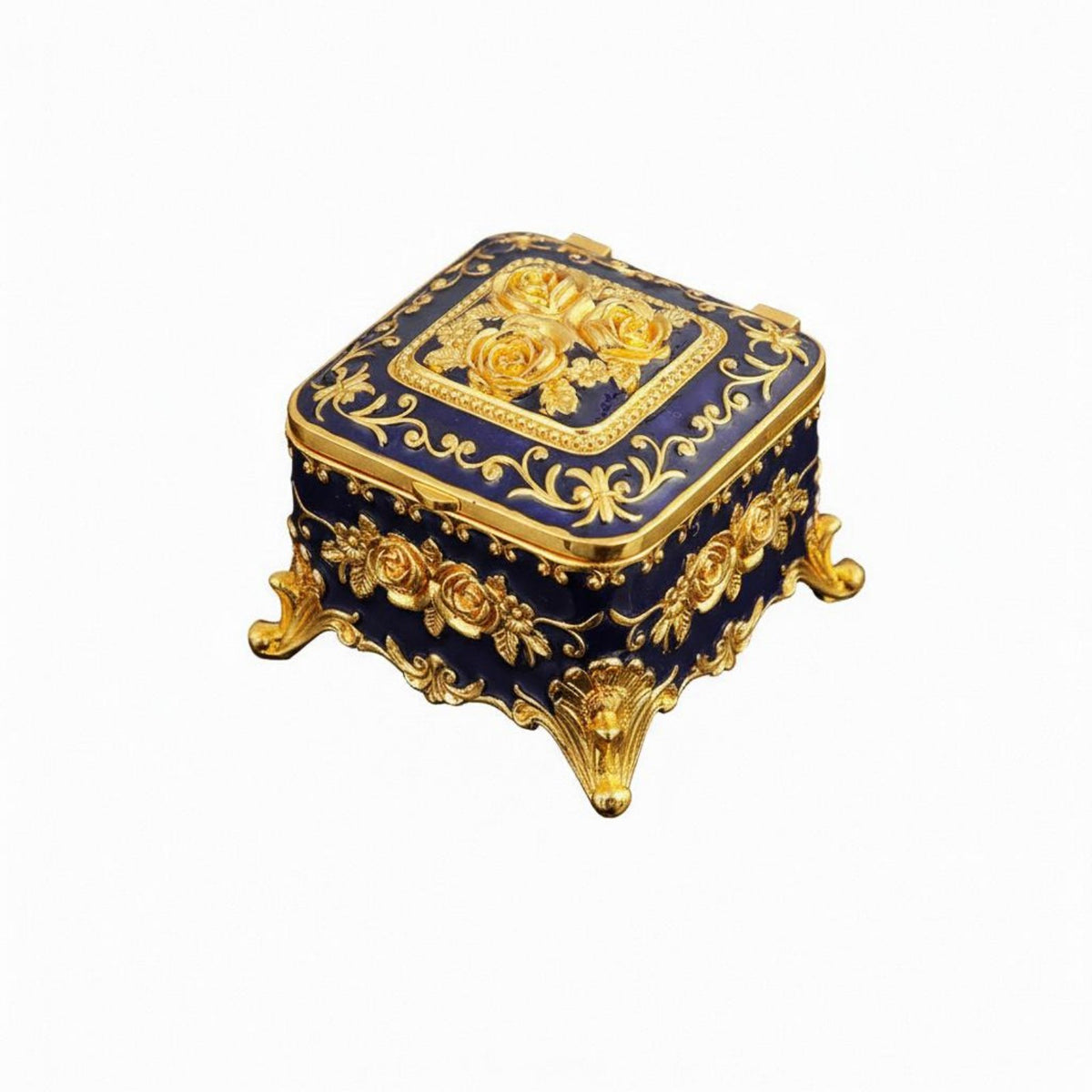Ornate Design Vintage Jewelry Box Sturdy Zinc Alloy Embossed Floral Keepsake Case Velvet Lined for Women
