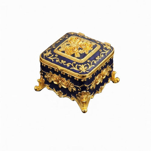 Ornate Design Vintage Jewelry Box Sturdy Zinc Alloy Embossed Floral Keepsake Case Velvet Lined for Women