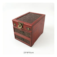 Vintage Wood Jewelry Box Embossed Floral Storage Item Multiple Drawers