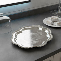 Beaded Tray Elegant Design Silver Serving Tray Mirror-Like Surface