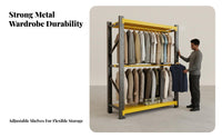 Thickened Steel Metal Clothes Rack with Shelves Anti-Rust Heavy Duty Garment Rack Modular Design Metal Garment Shelving Easy Assembly for Retail Display, Boutique