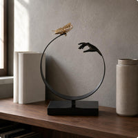 Butterfly Loop Sculpture Marble Base Geometric Table Sculpture Copper Detail Geometric Tabletop Statue for Study