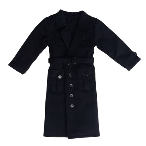 Matte Finish Button Closure Black Figure Trench Coat Figure Outerwear 1/6 Scale Trench Coat