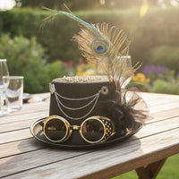 Top Hat with Feather Lightweight for Themed Parties, Photo Shoots, Cosplayers