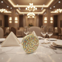 Beaded Round Clutch Wrist Strap Wristlet Evening Bag Glittery for Party, Women