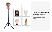 Mannequin Head Tripod Stand Foldable Design Hairpiece Stand Tripod Portable Hairdressing Practice Head Holder