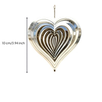 3 Pieces Heart Wind Chimes Rotating Metal Hanging Wind Chimes 3D Effect for Tree