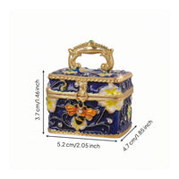 Mini Jewelry Box with Handle Gold-Tone Enamel Jewelry Box Gift for Vanity, Girls