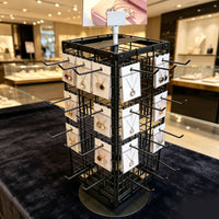 Rotating Grid Display Rack Multi-Hook 4-Sided Display Stand Metal Store Fixture for Countertop