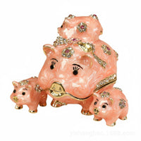 Astrological Pig Jewelry Box Handmade Craft Enameled Pig Trinket Box Hand