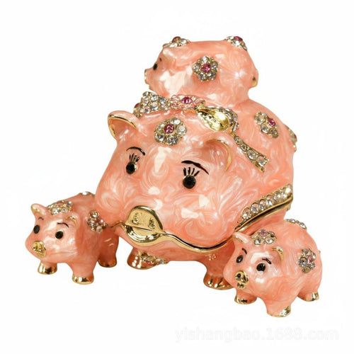 Astrological Pig Jewelry Box Handmade Craft Enameled Pig Trinket Box Hand